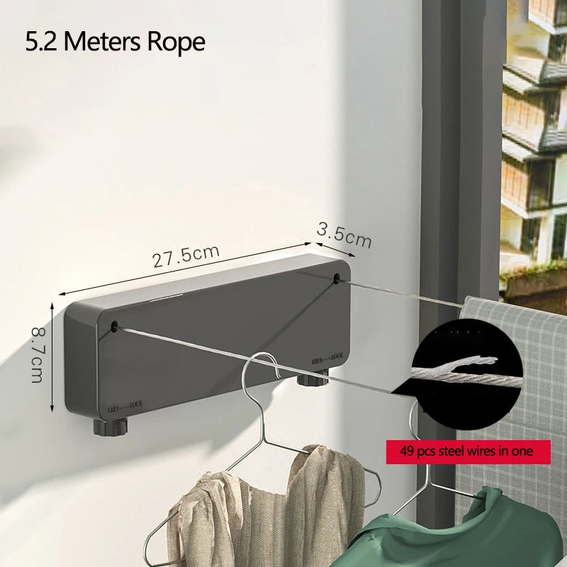 Retractable Stainless Steel Clothesline – Wall-Mounted Double Laundry Line (Indoor & Outdoor)