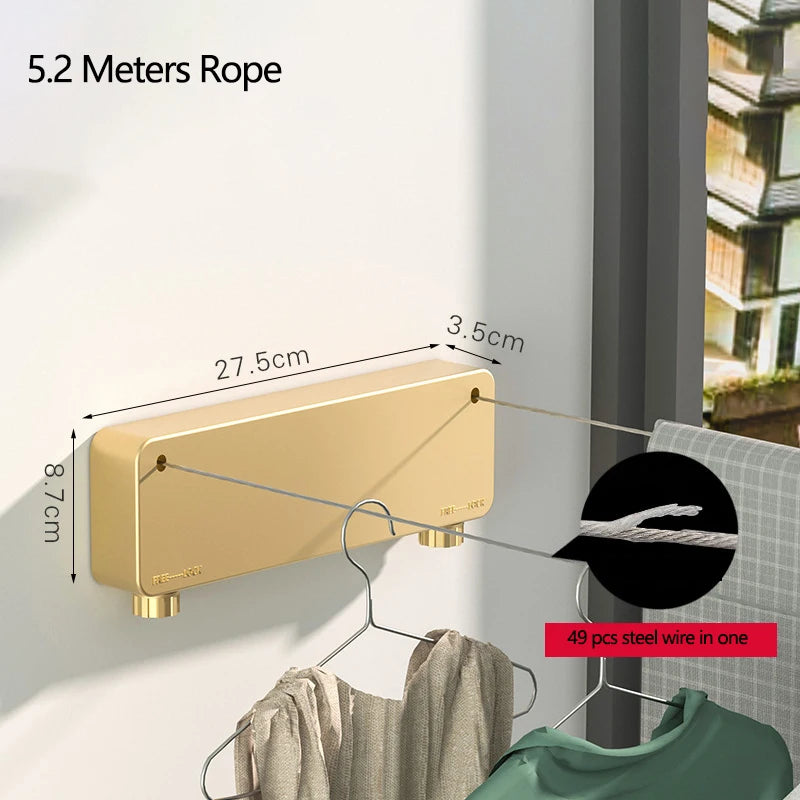 Retractable Stainless Steel Clothesline – Wall-Mounted Double Laundry Line (Indoor & Outdoor)