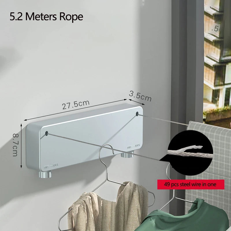 Retractable Stainless Steel Clothesline – Wall-Mounted Double Laundry Line (Indoor & Outdoor)